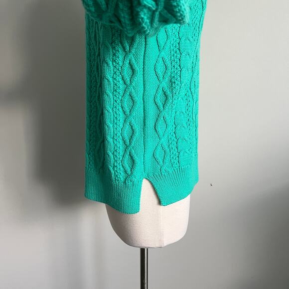 J.Crew Factory Cable Knit Sweater Round Neck Preppy Classic Teal Small NWT - Picture 4 of 8